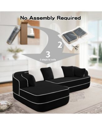 106" Teddy Fabric Boneless Sofa, Contrast Color L-Shaped Chaise Couch