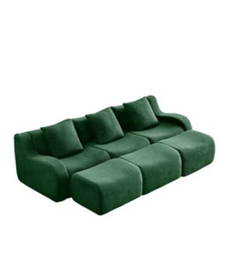 Three-Seat Boneless Sofa, Teddy Fabric, No Assembly, Curved Armrest