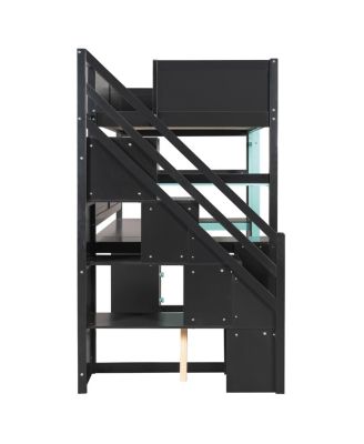 Twin Gaming Loft Bed with Storage Stairs, Desk, Shelves & Pegboard