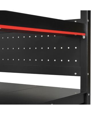 Full Size Wooden Gaming Loft Bed with Storage Stairs, Desk, Shelves & Pegboard