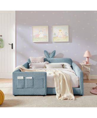 Boucle Rabbit Ear Platform Bed with Safety Rail