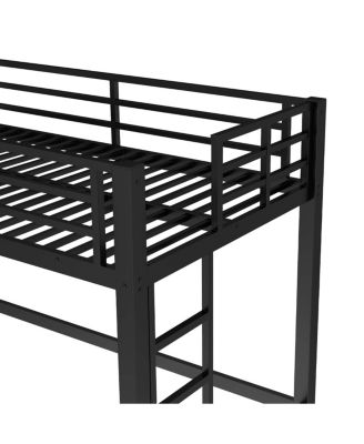 Metal Loft Bed with Ladder and Guardrails