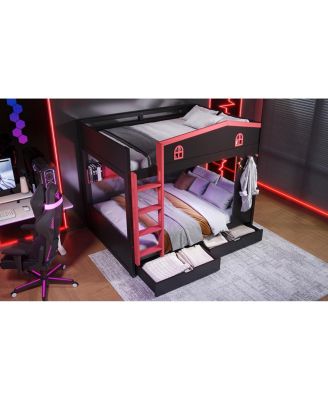 Queen Bunk Bed with Storage, Solid Wood