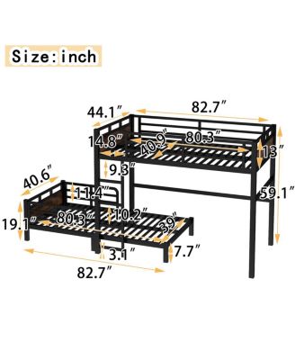 Twin XL over Twin XL Metal Bunk Bed/Loft Bed with Fence, Vintage Wood-Colored