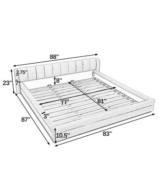King Size Chenille Upholstered Bed Frame with Headboard - (88"87"23")
