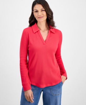 Women's Waffle-Knit Collared Top