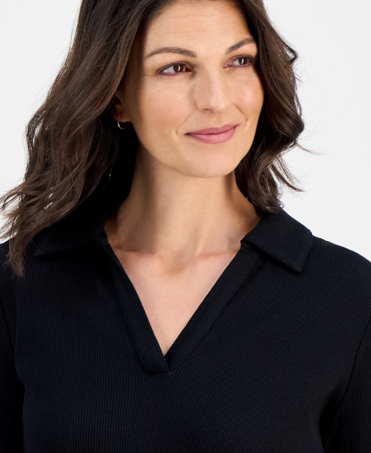 Style & Co Women's Waffle-Knit Collared Top, Macy's Exclusive