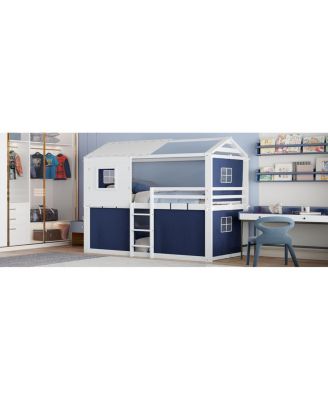 Twin Size Bunk Wood House Bed with Tent