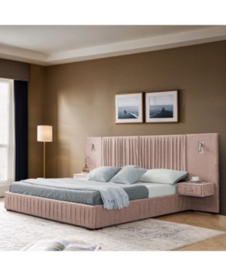 Streamdale Queen Size Chenille Upholstered Bed Frame with Pleated Design - Pink