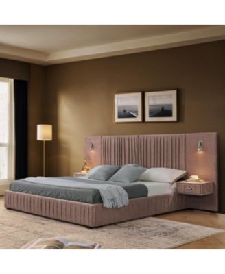 Streamdale Queen Size Chenille Upholstered Bed Frame with Pleated Design - Pink