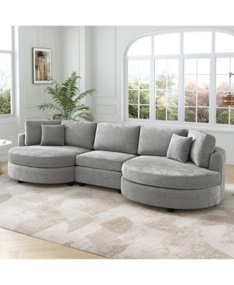 3-seater 129" Curved Upholstered Sofa Couch, Dark Gray