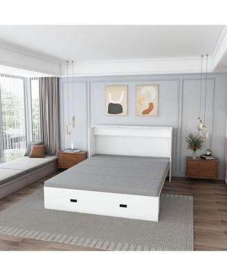 Murphy Bed with Storage, Charging Cabinet, Foldable Panels, Swivel Wheels