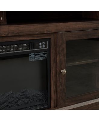 Contemporary Media Stand with 18" Fireplace Insert, Brown, 60"W