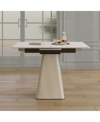  Retractable Rock Slab Folding Dining Table, Modern Square Expandable Table