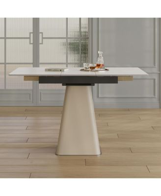  Retractable Rock Slab Folding Dining Table, Modern Square Expandable Table