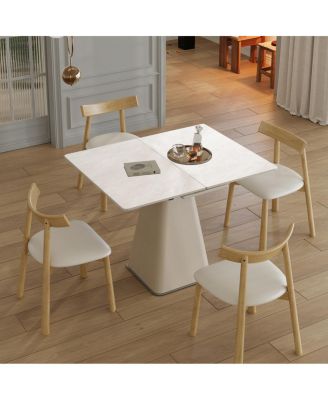 Retractable Rock Slab Dining Table Set, 5-Piece Expandable Table with 4 Chairs