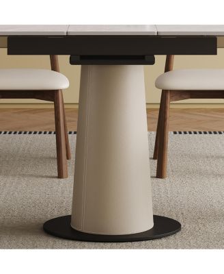 Streamdale Retractable Rock Slab Dining Table Set, 5-Piece Expandable Table with 4 Chairs