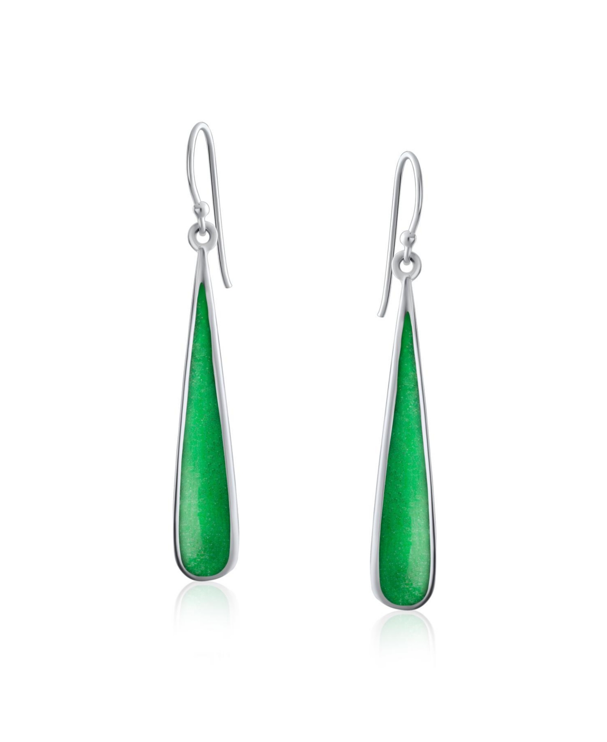 Bling Jewelry Simple Green Agate Stabilized Turquoise Inlay Long Teardrop Dangle Earrings .925 Sterling Silver