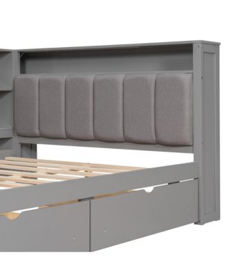 Full Platform Bed with Storage, LED, Desk & Upholstered Headboard