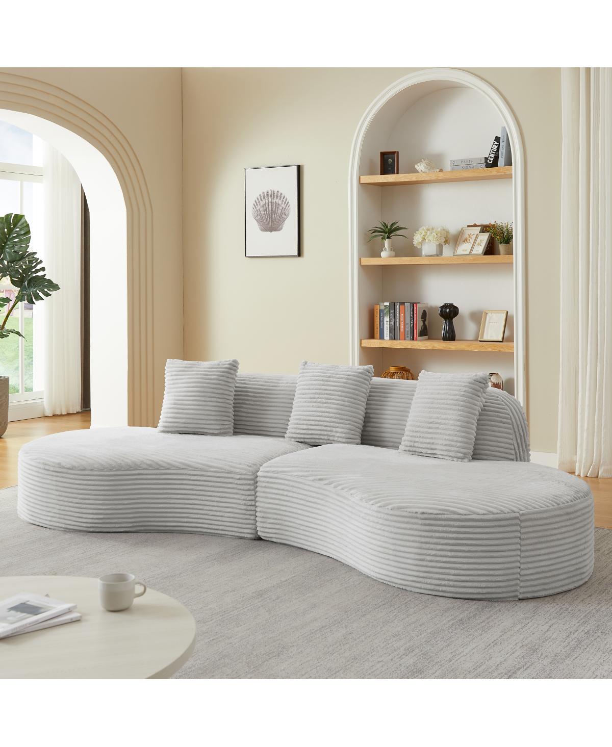 Streamdale Furniture Contemporary Corduroy Curved Sectional Sofa with Scatter Cushions - No Assembly Required