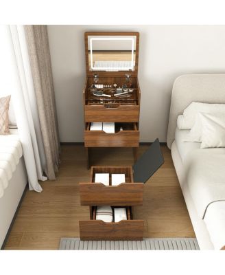 3-in-1 Vanity Desk with Lighted Mirror & Stool, Flip Top Makeup Dressing Table (Walnut)