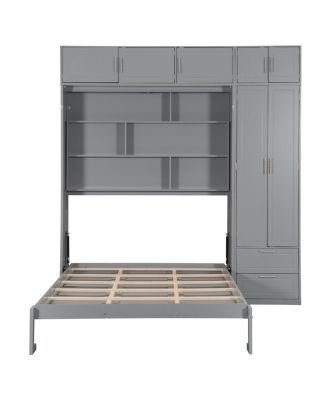 Wall Murphy Bed with Cabinet, Shelves & Wardrobe