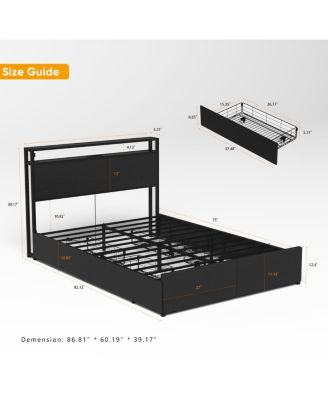 Full Bed Frame with Storage Headboard & Charging Station