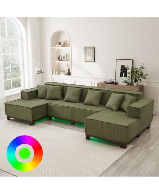  Modern U-Shaped Sectional Sofa with RGB LED Light Strip