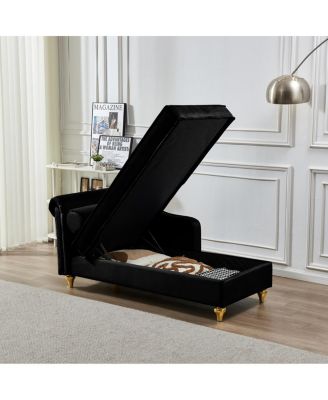  Modern Upholstery Chaise Lounge Chair with Storage Velvet (Black