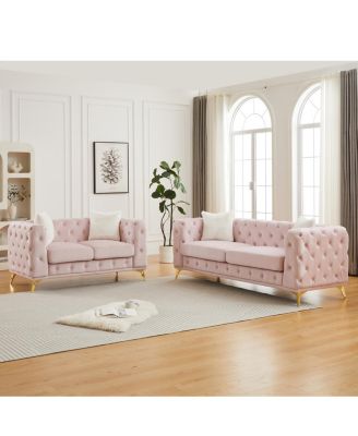 Velvet 3+2 Seater Sofa with Solid Wood Frame & Metal Feet - Modern Living Room Furniture