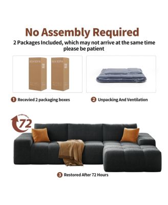 L-shaped modular sofa, no assembly, deep seat, 3 cushions, soft fabric upholstery