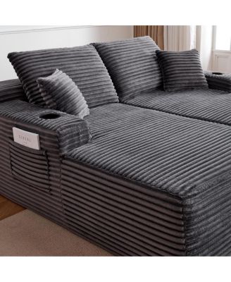 69" Cloud Sectional Couch, L-Shape & R-Shape Chaise, Deep Seat, Gray Plush Fabric