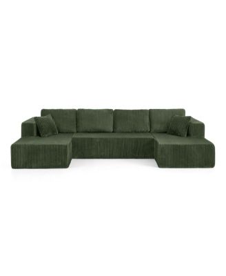  U-shape Modular Corduroy Sofa, Modern Minimalist Sleeper Couch - Green