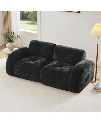  2-Seater Tufted Sofa Couch, Velvet Fabric, No Assembly, Black