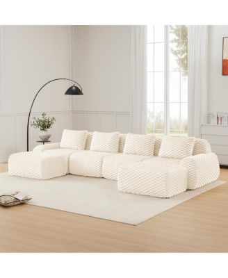  146" U-Shaped Modular Sectional Sofa, Flannelette Fabric, Cream