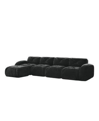  L-shaped Velvet Tufted Sofa with Movable Ottoman