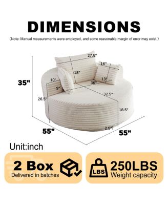  55"L Chenille Foam Single Swivel Chair, Fluffy Modern Sleeper, 360 Degree Swivel