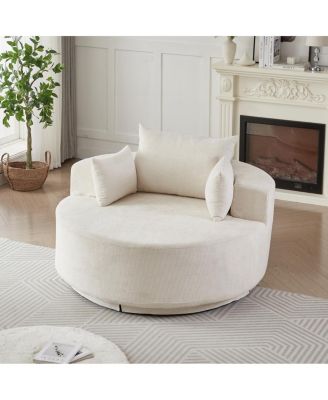  55"L Chenille Foam Single Swivel Chair, Fluffy Modern Sleeper, 360 Degree Swivel