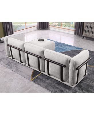 Fashionable modular chenille sofa with iron and wood frame, Light Gray