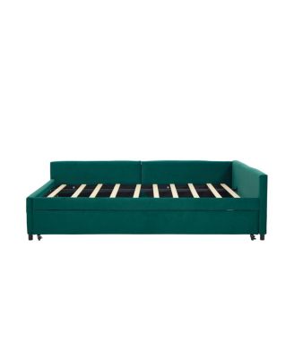  Emerald Upholstered Daybed with Trundle, Modern Diamond Grid Design