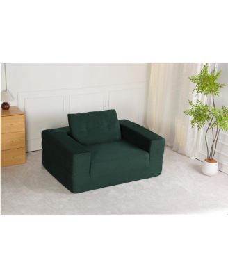  Compression Human Dog Sofa Bed for Adult & Pets, Modern Floor Couch with Pillow, Dark Green