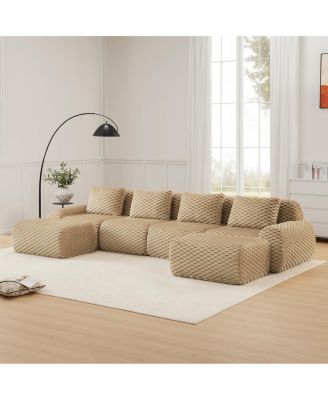  Modern U-Shaped Modular Sectional Sofa, Flannelette, Oversized 4-Seater, Movable Ottoman