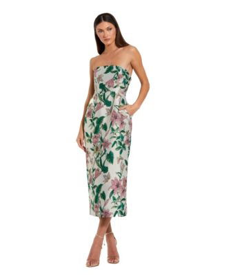Petite Floral Brocade Strapless Fitted Midi Dress