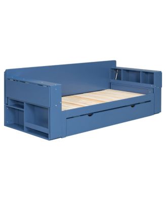 Daybed with Removable Desk, Storage Drawers & Hydraulic Side Table