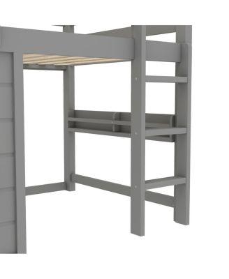 Twin Loft Bed with Slide, Chalkboard, Bookshelf & Rails