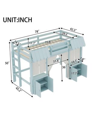 Streamdale Twin Loft Bed with Bookshelf, Curtain, Storage, Playful Design, Blue