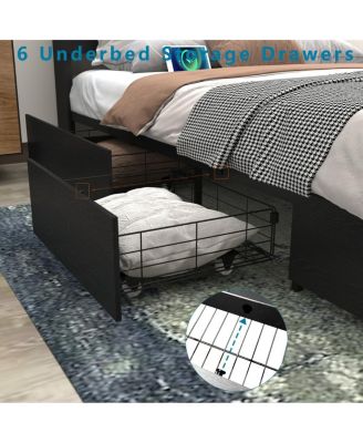 Streamdale Queen Bed Frame with 4 Storage Drawers, Headboard, LED & Charging Station