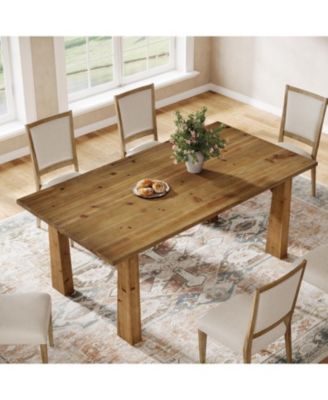 Solid Wood Dining Table for 4-6 People, 63-Inch Farmhouse Kitchen Table with Rich Grain and Texture, Wooden Rectangular Dinner Tables