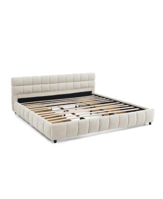 Streamdale California King Upholstered Bed with Storage Drawer - Beige