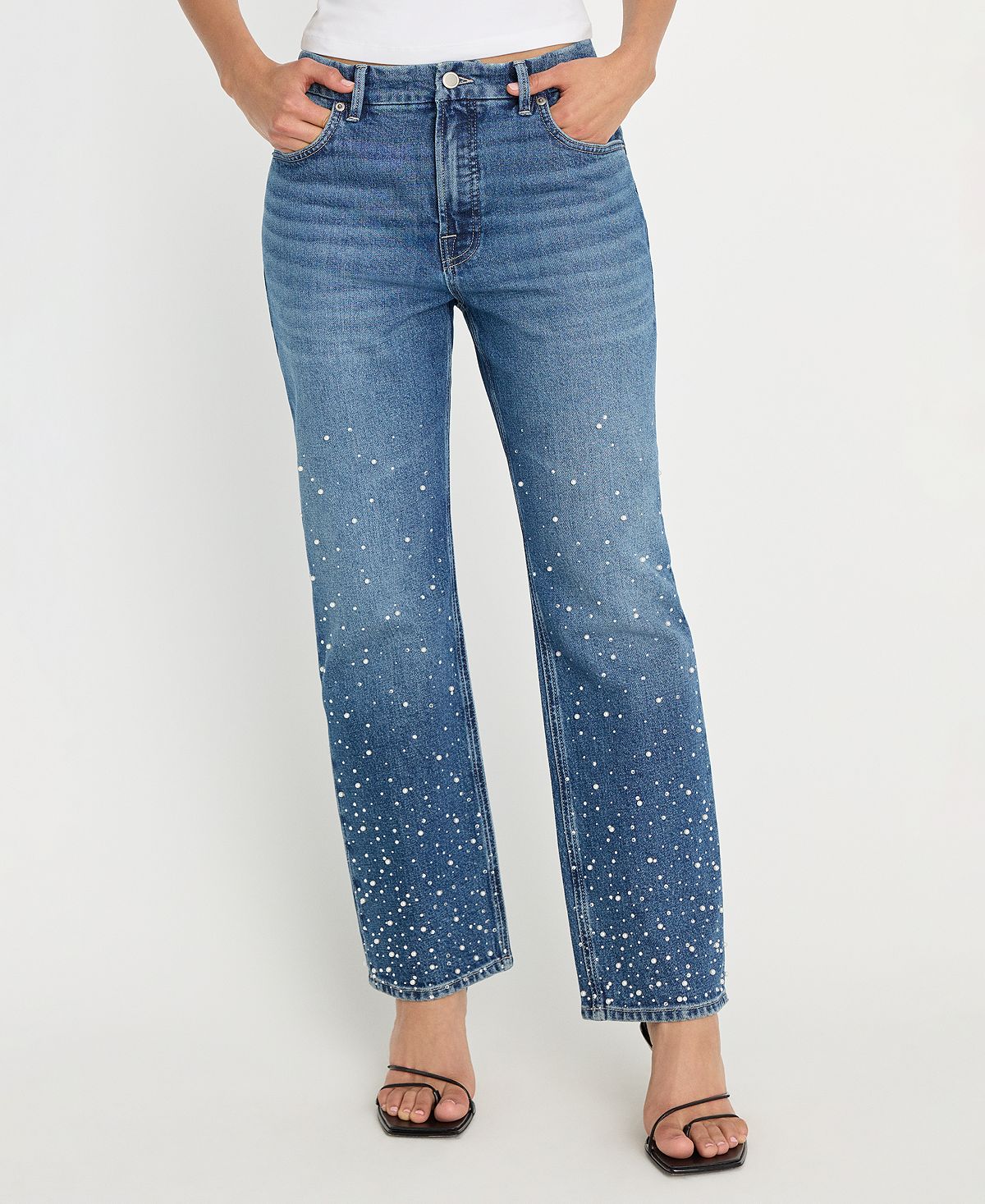 Good American Women's Good Icon Straight Crop Cultivated Pearl Jeans view 1 — MAYCSS fashion products